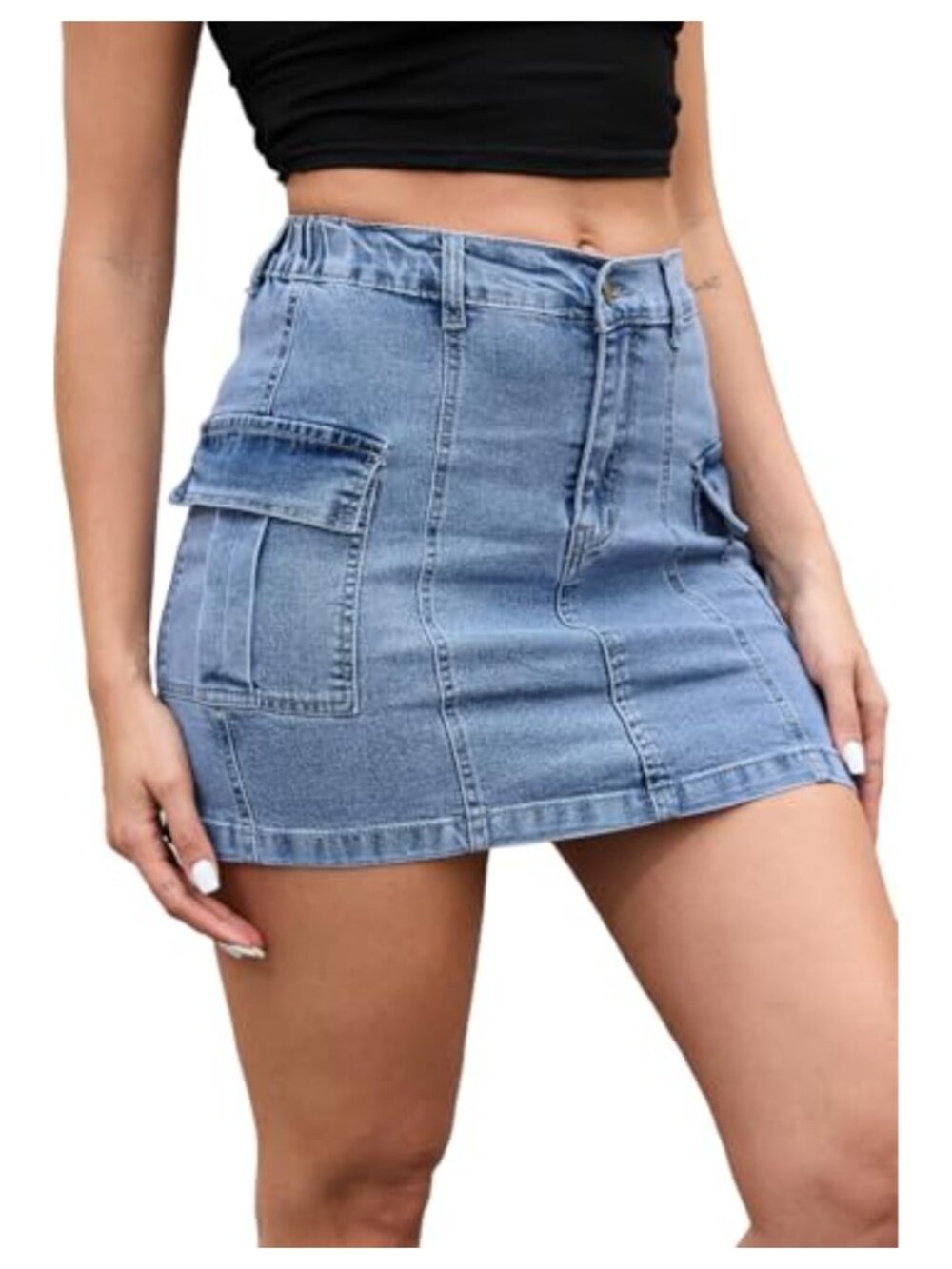 Women's Cargo Mini Skirt Bodycon Low Waist Stretchy Y2K Flap Pocket
